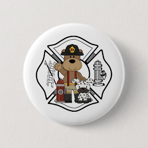 Firefighter Fire Dept Bear 6 Cm Round Badge