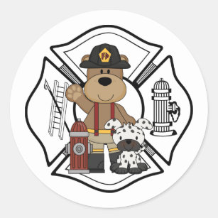 Firefighter Fire Dept Bear Classic Round Sticker