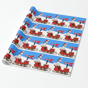 Firefighter Fire Dog On Santa Sled North Pole Wrapping Paper