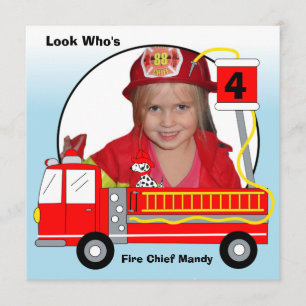 Firefighter Fire Engine Birthday Invitations