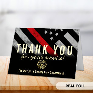 Firefighter Fire Flag First Responder Thank You Foil Greeting Card