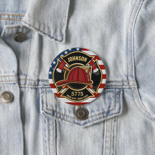 Firefighter Fire Rescue Department USA Flag Custom 7.5 Cm Round Badge