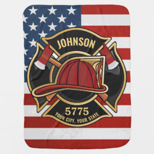 Firefighter Fire Rescue Department USA Flag Custom Baby Blanket