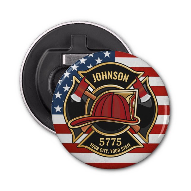 Firefighter Fire Rescue Department USA Flag Custom Bottle Opener (Front)