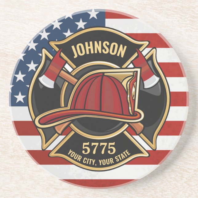 Firefighter Fire Rescue Department USA Flag Custom Coaster (Front)