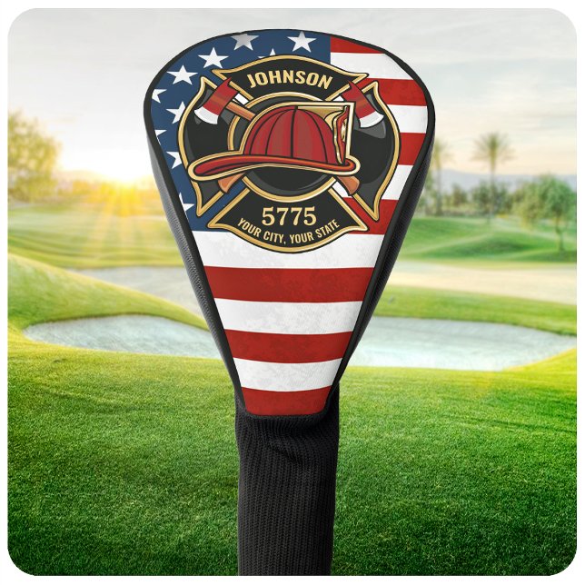 Firefighter Fire Rescue Department USA Flag Custom Golf Head Cover (Creator Uploaded)