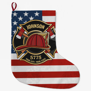 Firefighter Fire Rescue Department USA Flag Custom Large Christmas Stocking