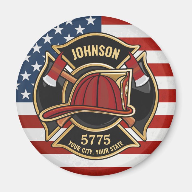 Firefighter Fire Rescue Department USA Flag Custom Magnet (Front)