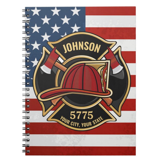 Firefighter Fire Rescue Department USA Flag Custom Notebook (Front)