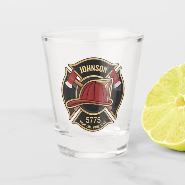 Firefighter Fire Rescue Department USA Flag Custom Shot Glass (Front)
