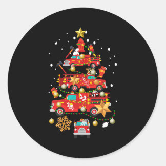 Firefighter Fire Truck Christmas Tree Classic Round Sticker