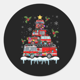 Firefighter Fire Truck Christmas Tree Lights Santa Classic Round Sticker
