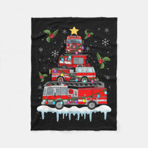 Firefighter Fire Truck Christmas Tree Lights Santa Fleece Blanket