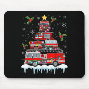 Firefighter Fire Truck Christmas Tree Lights Santa Mouse Pad