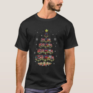 Firefighter Fire Truck Christmas Tree Lights Santa T-Shirt