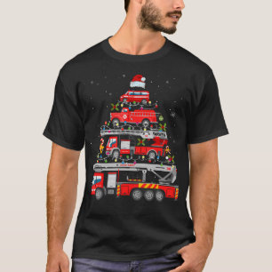 Firefighter Fire Truck Christmas Tree Lights Santa T-Shirt