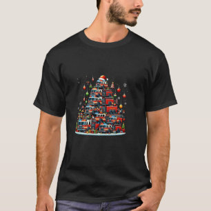 Firefighter Fire Truck Christmas Tree Lights Santa T-Shirt
