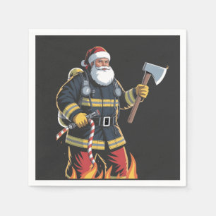 Firefighter Fire Truck Christmas Tree Santa Xmas   Napkin