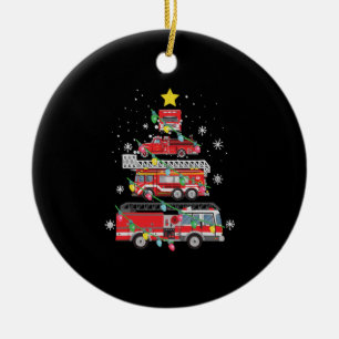 Firefighter Fire Truck Christmas Tree Xmas Love Ceramic Ornament