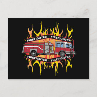 Firefighter Fire Truck Postcard