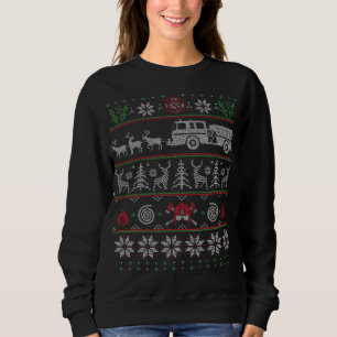 Firefighter Fire Truck Pulled by Reindeer Ugly Chr Sweatshirt
