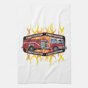 Firefighter Fire Truck Tea Towel