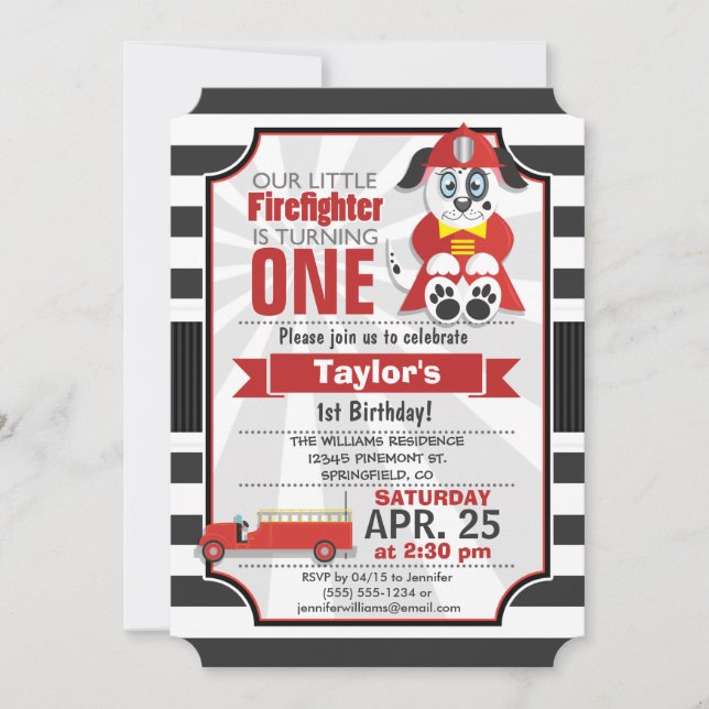 Firefighter; Firetruck Birthday Party Invitation (Front)