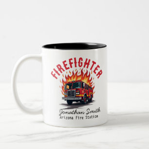Firefighter Firetruck on Fire Rescue Two-Tone Coffee Mug