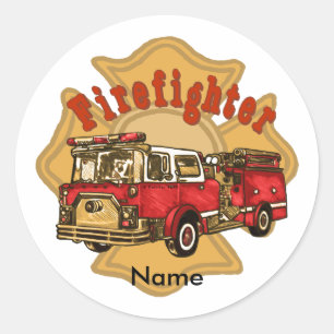 Firefighter Firetruck Round Sticker