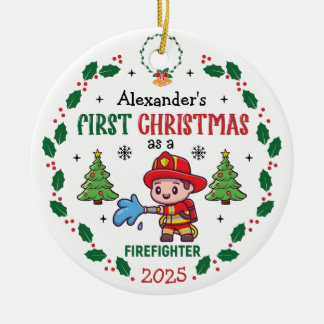 Firefighter First Christmas Custom Name Ceramic Ornament