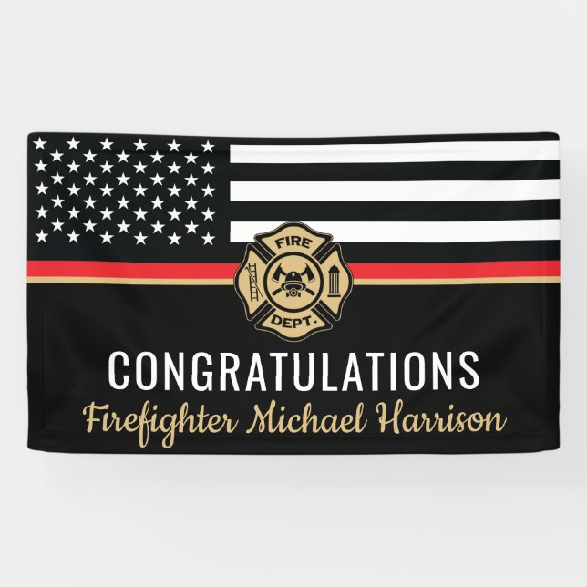 Firefighter Flag Fire Academy Graduation Party Banner (Horizontal)