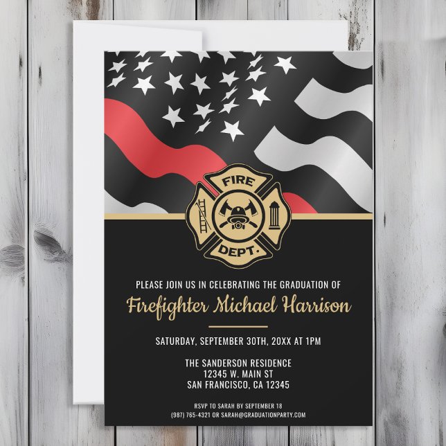 Firefighter Flag Fireman Fire Academy Graduation Invitation (Perfect invitation to invite guests to celebrate the new fire academy graduate in fire fighting!)