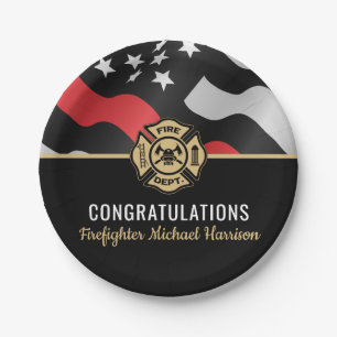 Firefighter Flag Fireman Fire Academy Graduation Paper Plate