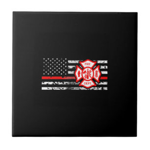 Firefighter Flag & Florian Cross Ceramic Tile