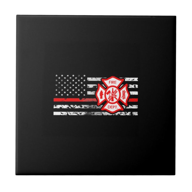Firefighter Flag & Florian Cross Ceramic Tile (Front)