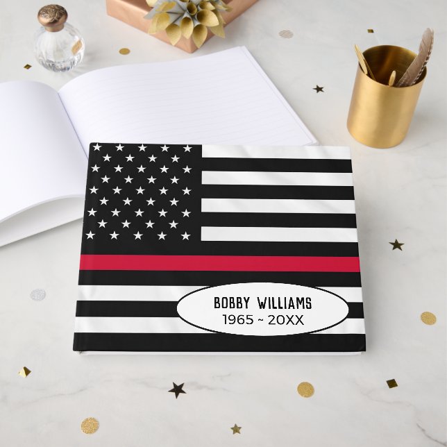 Firefighter Flag For Memorial Service Guest Book (Front Open)