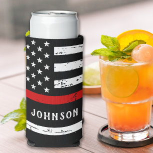 Firefighter Flag Personalised Thin Red Line Seltzer Can Cooler