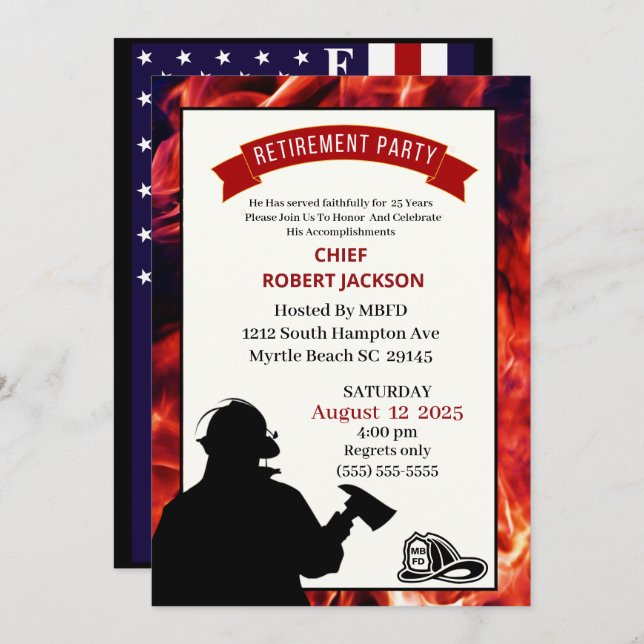 Firefighter Flag Retirement Party Invitation (Front/Back)