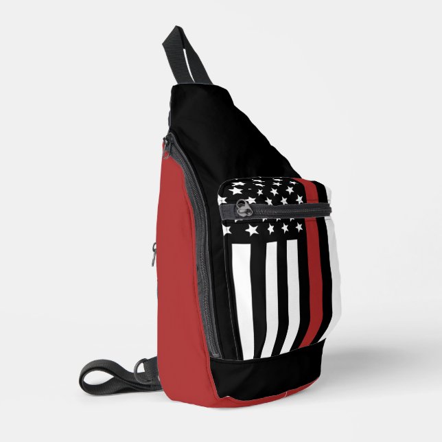 Firefighter Flag Thin Red Line USA Flag Sling Bag (Left Corner)