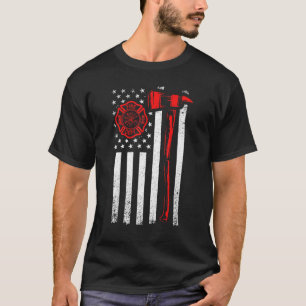 Firefighter Flag With Axe And Usa Flag T-Shirt