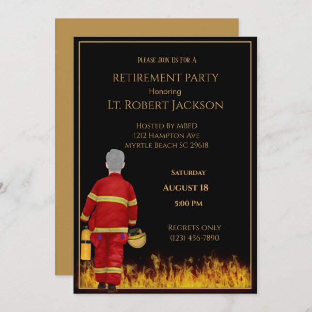 Firefighter Flame Retirement Party Invitation (Front/Back)