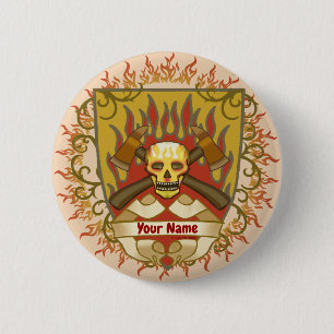 Firefighter Flames Shield 6 Cm Round Badge