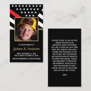 Firefighter Funeral Memorial Photo Prayer Card