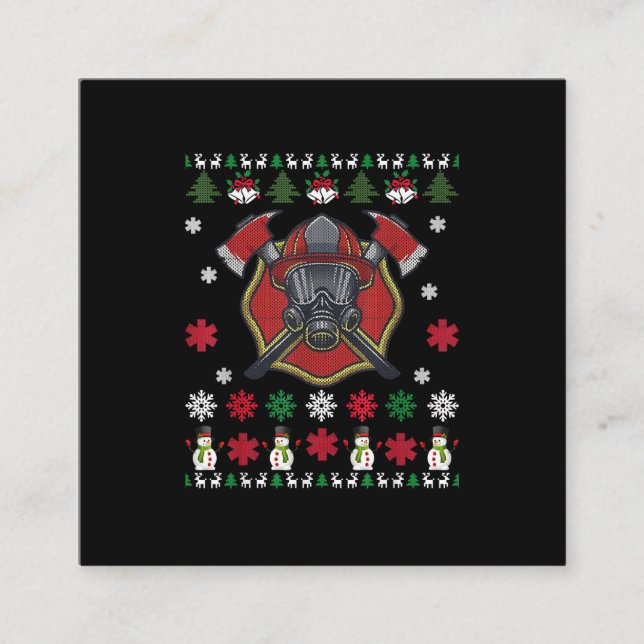 Firefighter Funny Christmas Cute Lover Gifts Square Business Card (Front)