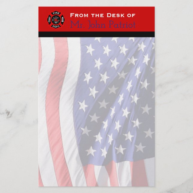Firefighter Gift American Flag | Maltese Cross Stationery (Front)