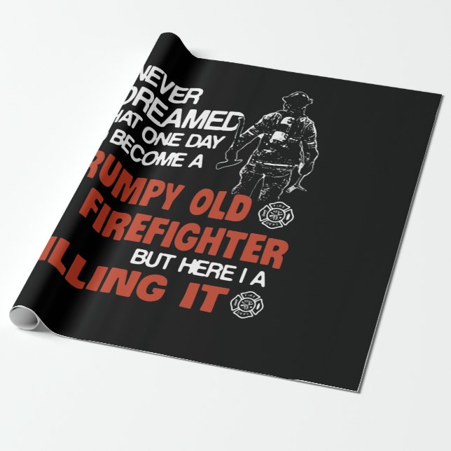 Firefighter Gift | Grumpy Old Firefighter Wrapping Paper (Unrolled)