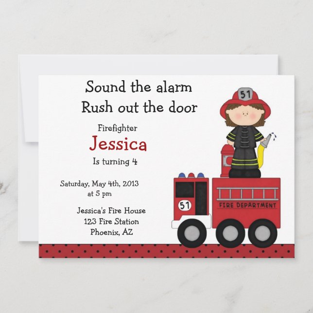 Firefighter girl birthday Invitation (Front)