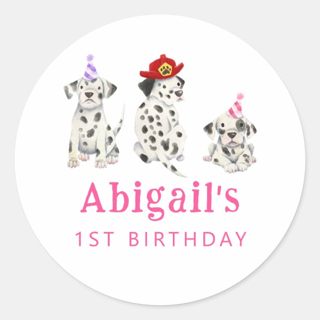 Firefighter Girl Birthday Party Favour  Classic Round Sticker (Front)