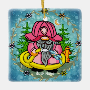 Firefighter gnome  ceramic ornament