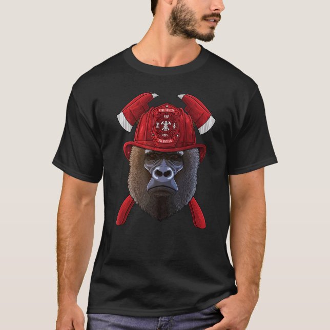 Firefighter Gorilla Fireman Boys Kids Fire Rescue  T-Shirt (Front)
